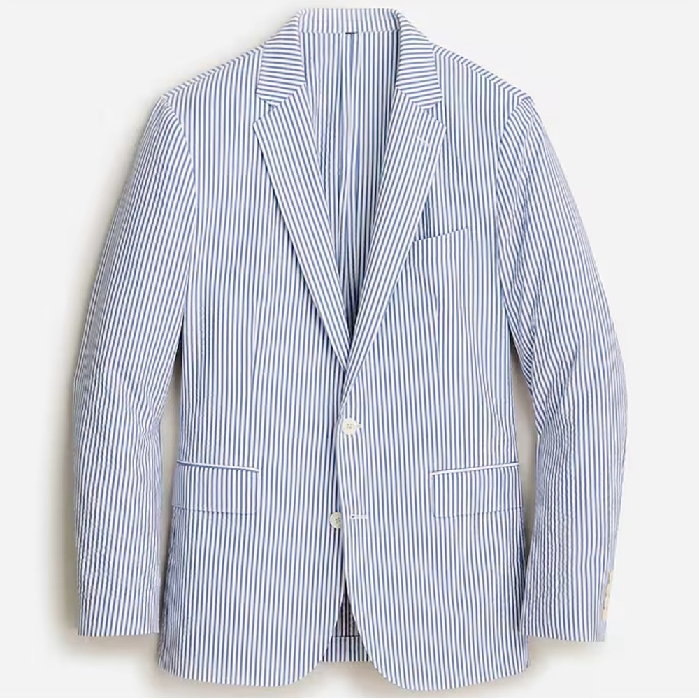 JCREW Seersucker Blue/White Suit Size 40 X 34 Jacket 46L
